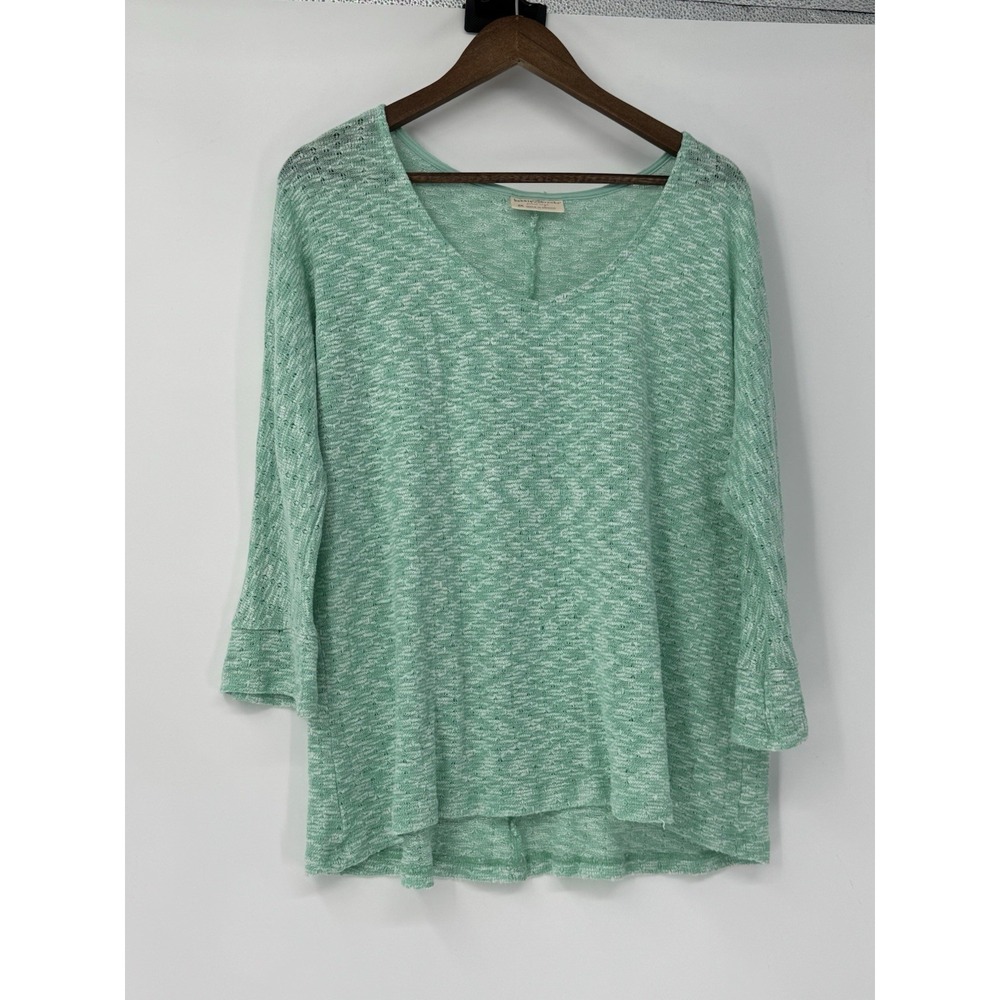 Bobbie Brooks Mint Green White Knit 3/4‎ Sleeve Top Plus 2x Boho Soft Comfort